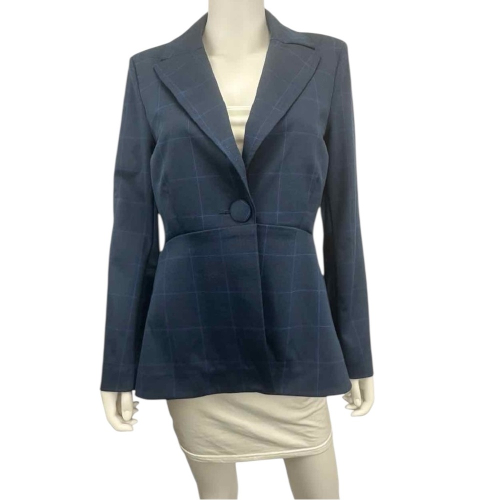 Cabi Navy Blue Windowpane Check Blazer Size 6 E0671